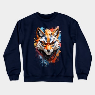 Kitsune fox mask, Japanese wave Crewneck Sweatshirt